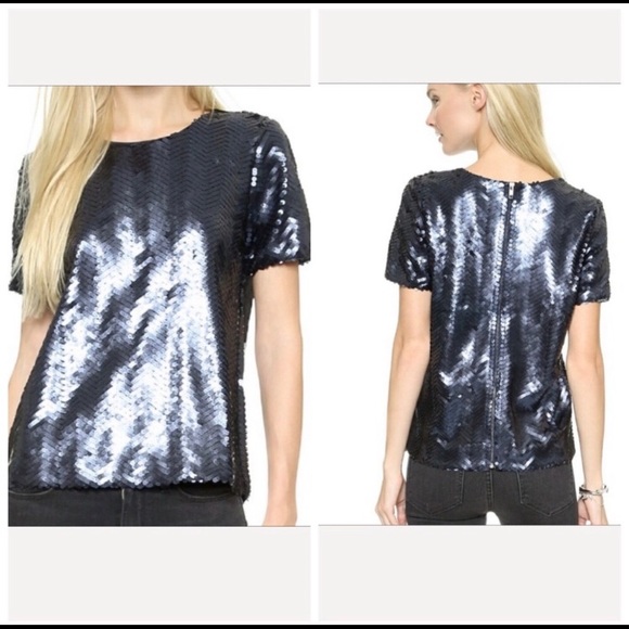 J.O.A. Blue Sequin Chevron Top Anthropologie - Picture 2 of 5